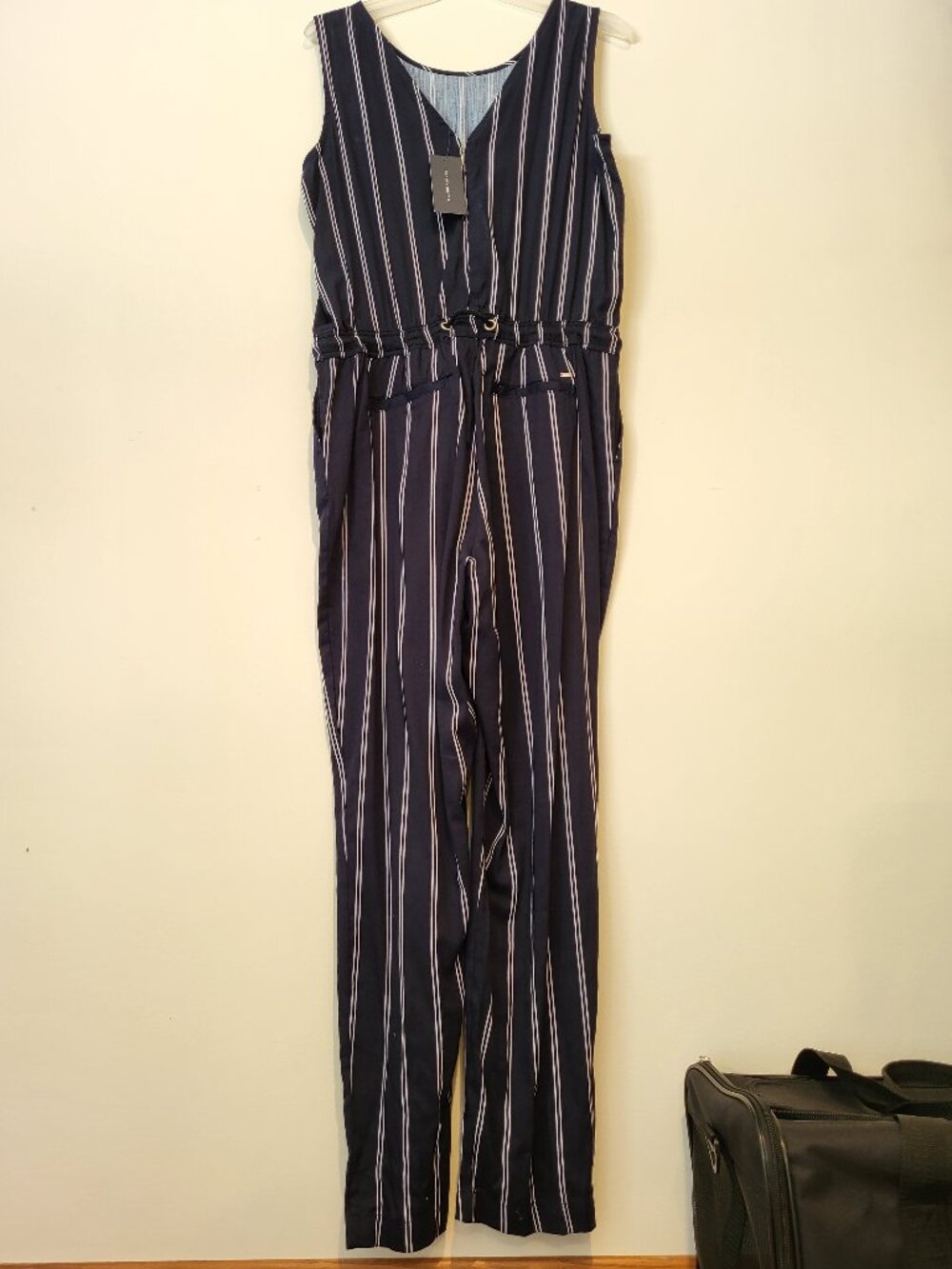 Tommy Hilfiger navy and white stripe sleeveless jumpsuit. Size 10. NWT.
